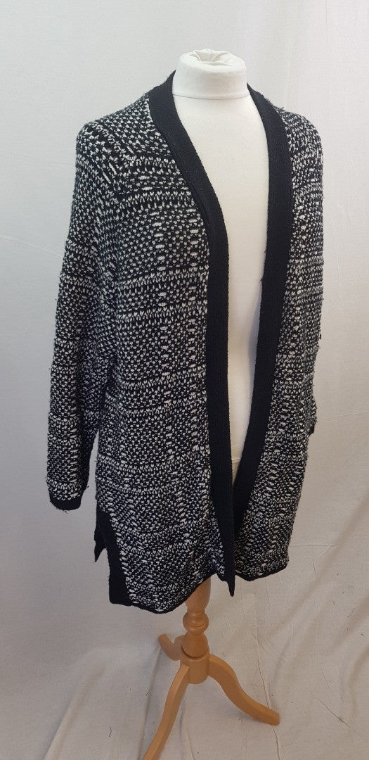 White Label Black White Cotton Wool Mix Cardigan Size M VGC