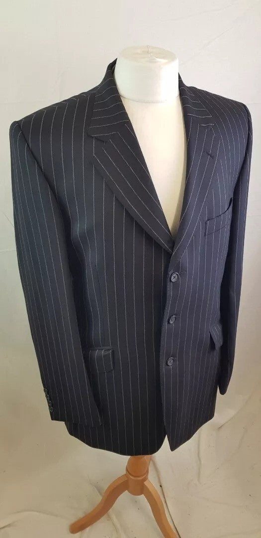 Navy Blue Pinstripe Crombie Suit Size 40 L 100% Wool