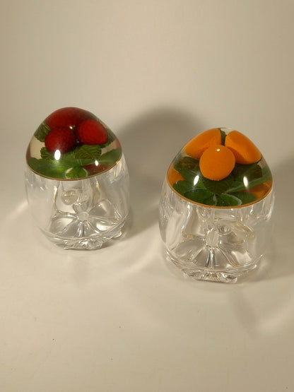 Lucite Pair of Clear Fruit Jam / Preserve Retro Vintage Pots & Spoons