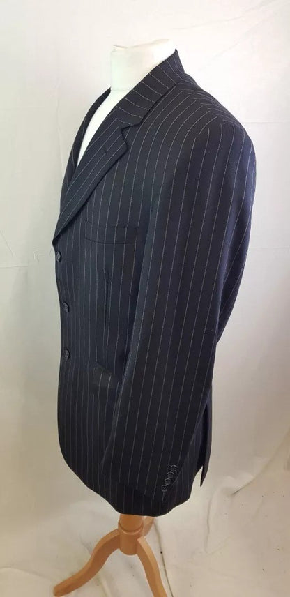 Navy Blue Pinstripe Crombie Suit Size 40 L 100% Wool