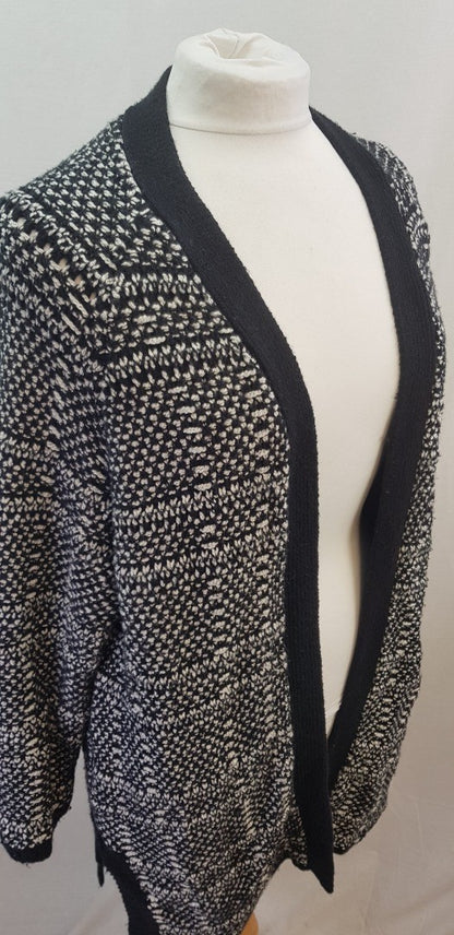 White Label Black White Cotton Wool Mix Cardigan Size M VGC