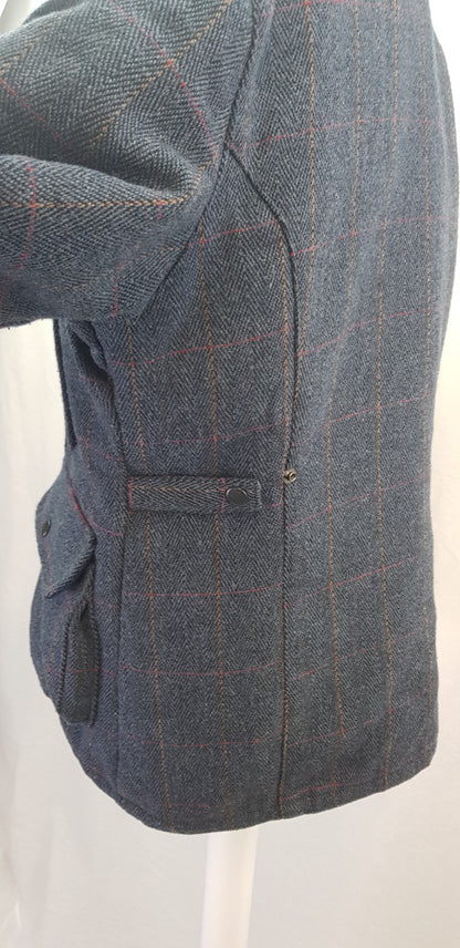 Made in England Blue Wool Mix Tweed Collared Padded Lined Jacket Size 12 VGC