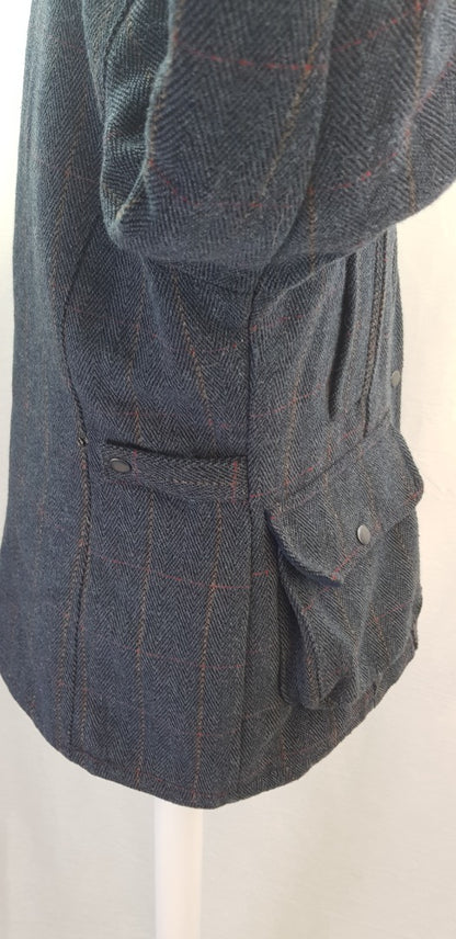 Made in England Blue Wool Mix Tweed Collared Padded Lined Jacket Size 12 VGC