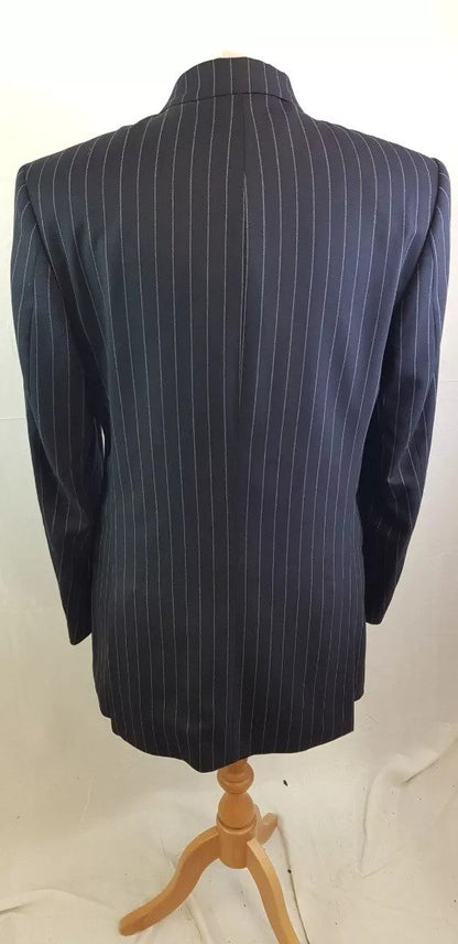 Navy Blue Pinstripe Crombie Suit Size 40 L 100% Wool