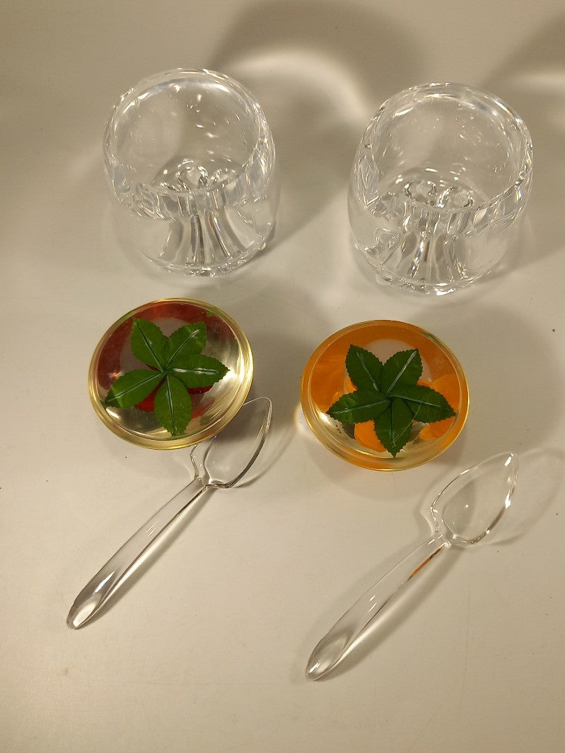 Lucite Pair of Clear Fruit Jam / Preserve Retro Vintage Pots & Spoons