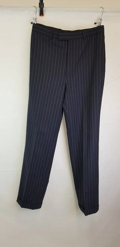 Navy Blue Pinstripe Crombie Suit Size 40 L 100% Wool