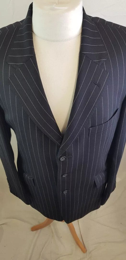 Navy Blue Pinstripe Crombie Suit Size 40 L 100% Wool