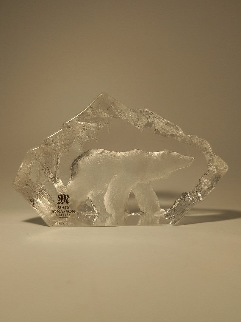 Mats Jonasson Art Glass Crystal Polar Bear Paperweight Sweden Signed Ornament