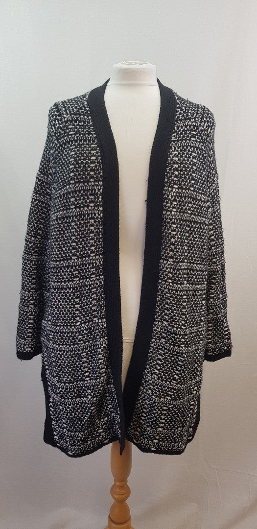 White Label Black White Cotton Wool Mix Cardigan Size M VGC