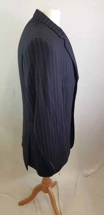 Navy Blue Pinstripe Crombie Suit Size 40 L 100% Wool