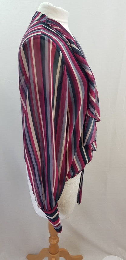 Bruce Oldfield Striped Purple Pink Grey Blouse Size 10 Excellent Condition