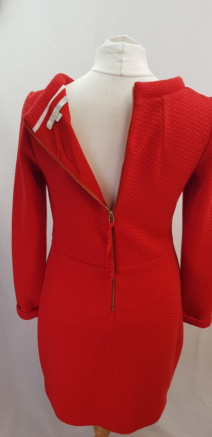 Boden Heavy Red Lined Long Sleeved Pocket Dress Size 12L Excellent Condition