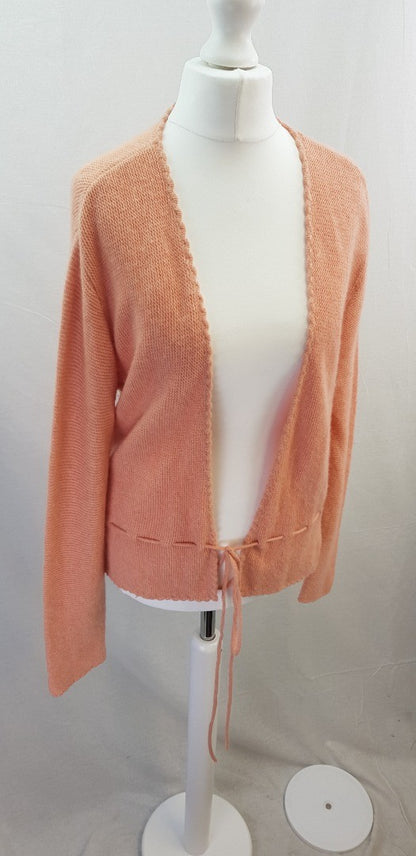 Reiss Peach Pink Lambswool Cashmere Mix Cardigan Belt Size M Excellent Condition