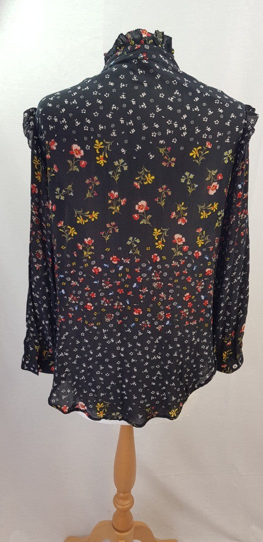 M&S Black Floral High Neck Shirt Size 6 BNWT