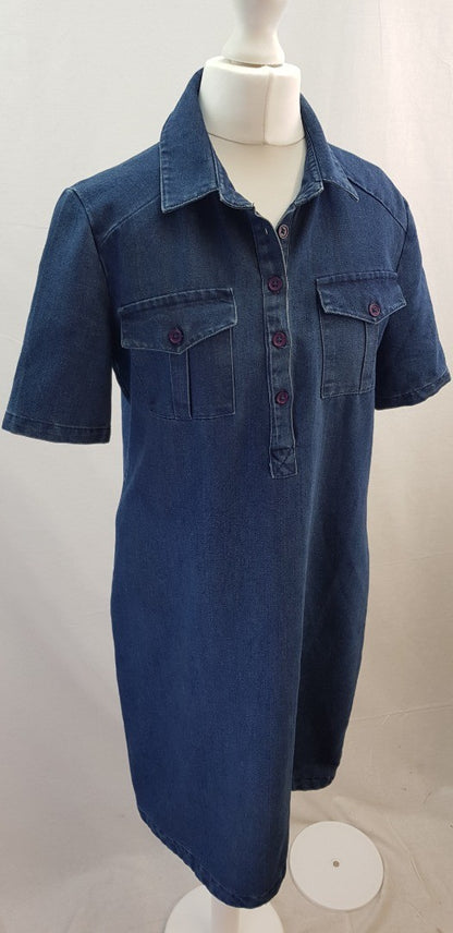 Bibico By Snow Denim Look Dress 100% Cotton Pockets Size 10 Excellent Condition