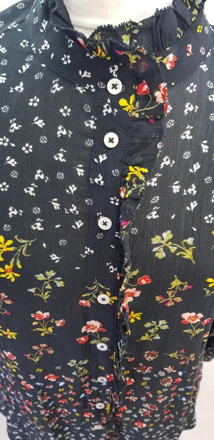 M&S Black Floral High Neck Shirt Size 6 BNWT