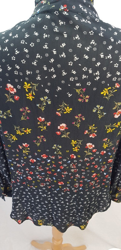 M&S Black Floral High Neck Shirt Size 6 BNWT