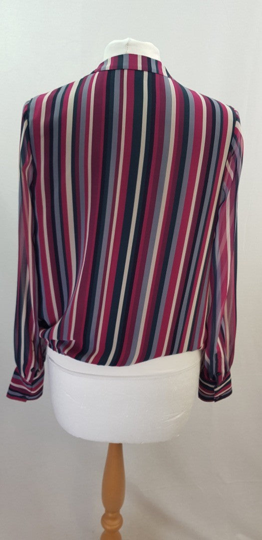 Bruce Oldfield Striped Purple Pink Grey Blouse Size 10 Excellent Condition