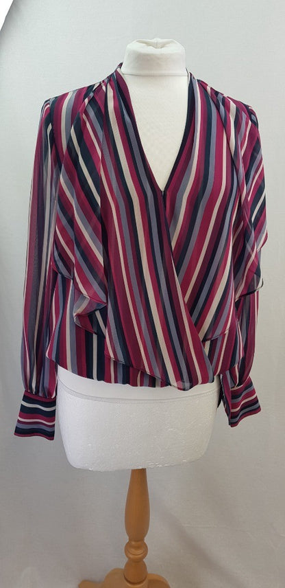 Bruce Oldfield Striped Purple Pink Grey Blouse Size 10 Excellent Condition