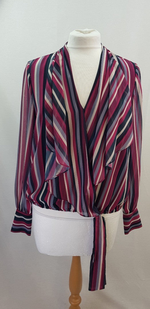 Bruce Oldfield Striped Purple Pink Grey Blouse Size 10 Excellent Condition