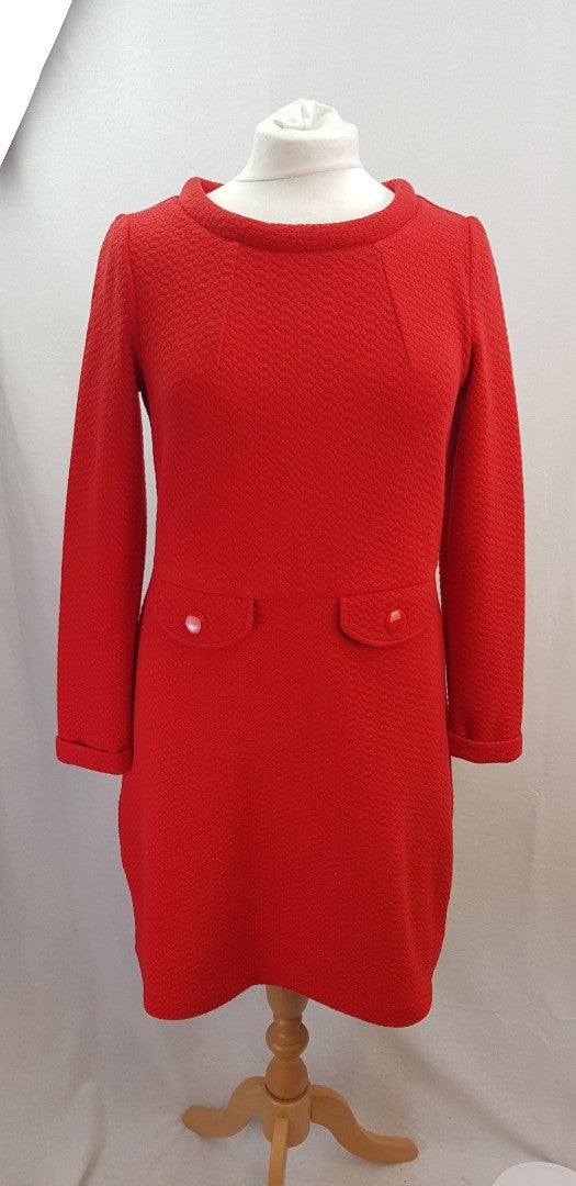 Boden Heavy Red Lined Long Sleeved Pocket Dress Size 12L Excellent Condition