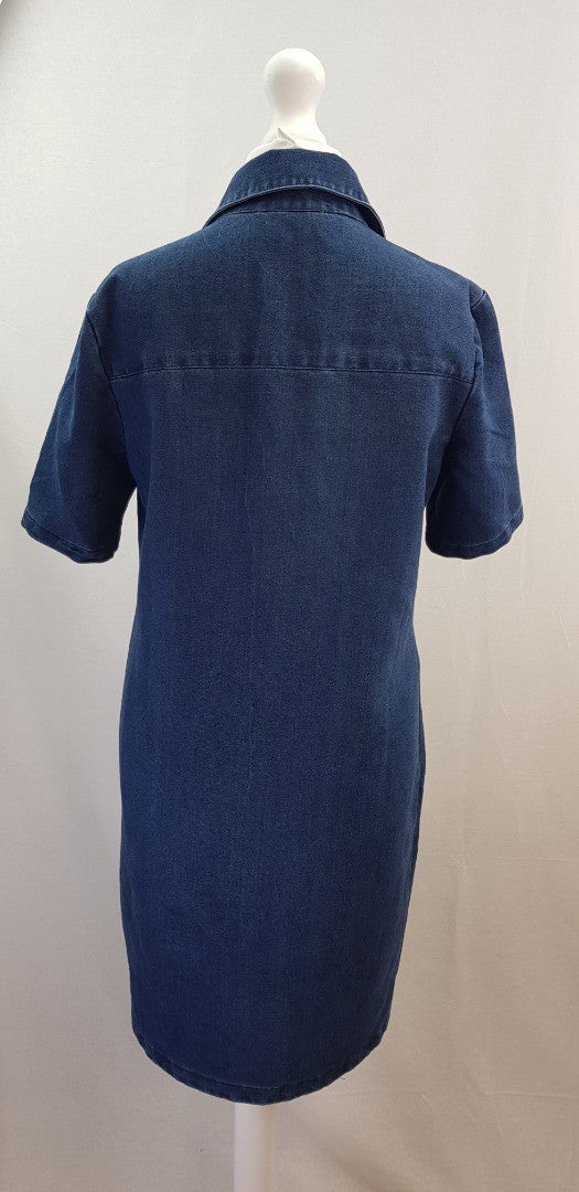 Bibico By Snow Denim Look Dress 100% Cotton Pockets Size 10 Excellent Condition