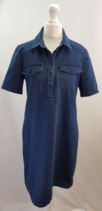 Bibico By Snow Denim Look Dress 100% Cotton Pockets Size 10 Excellent Condition