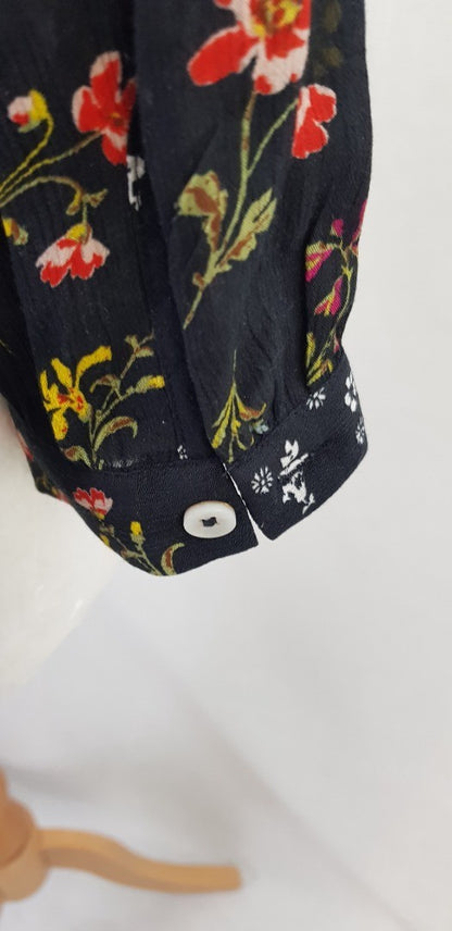 M&S Black Floral High Neck Shirt Size 6 BNWT