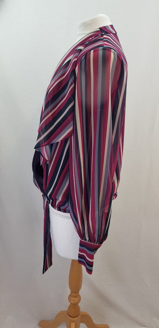 Bruce Oldfield Striped Purple Pink Grey Blouse Size 10 Excellent Condition