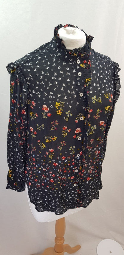 M&S Black Floral High Neck Shirt Size 6 BNWT