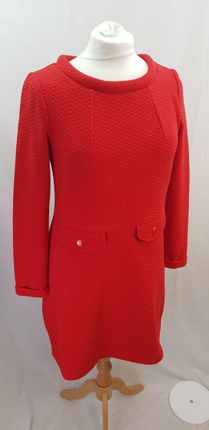 Boden Heavy Red Lined Long Sleeved Pocket Dress Size 12L Excellent Condition