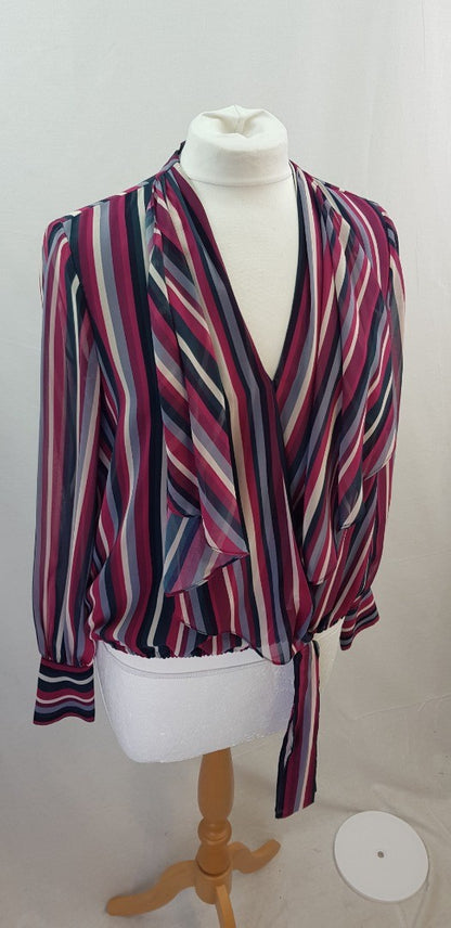 Bruce Oldfield Striped Purple Pink Grey Blouse Size 10 Excellent Condition