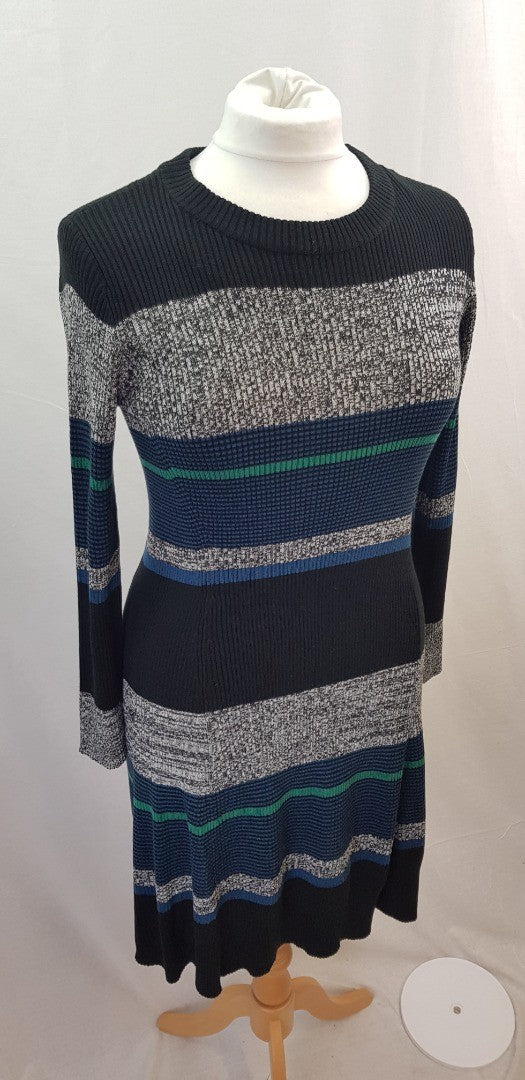 Ronni Nicole Black Blue Green Knee Length Knit Dress Size M Excellent Condition