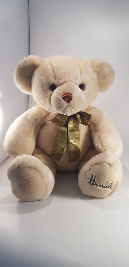 Harrods Teddy Bear With Green Gold Bow 41cm Tall Excellent Condition