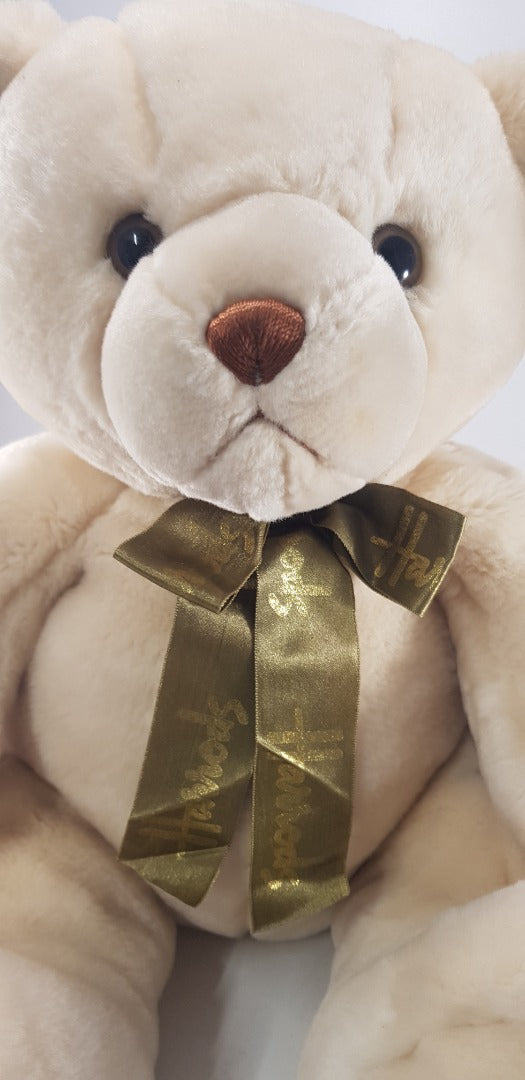 Harrods Teddy Bear With Green Gold Bow 41cm Tall Excellent Condition