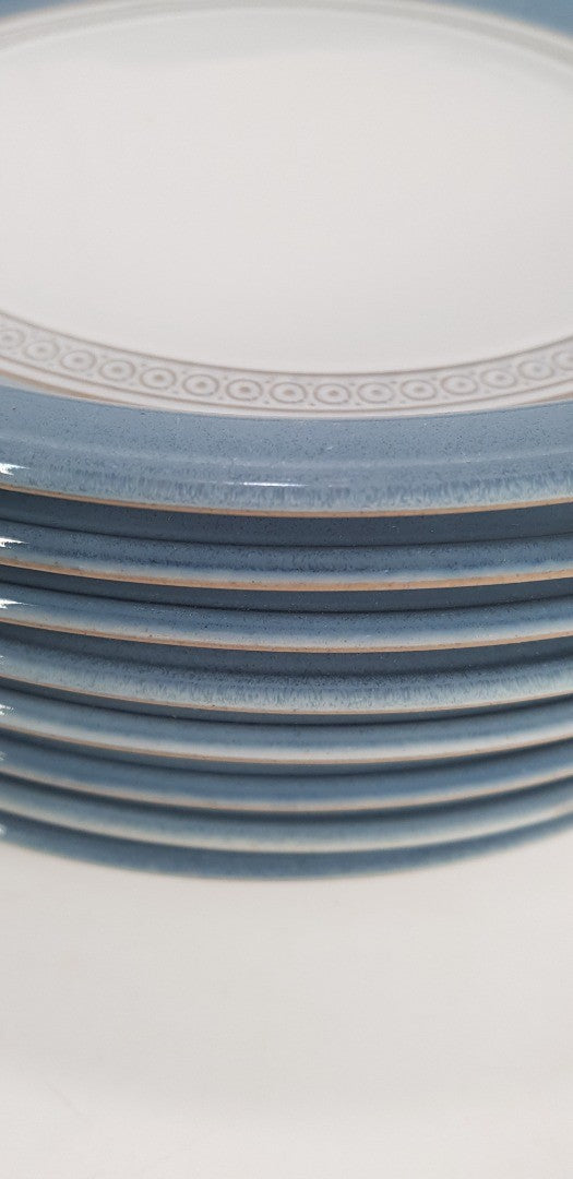 Denby Castile Blue Deep Dinner Plates 10-3/4" Set of 8 Excellent Condition