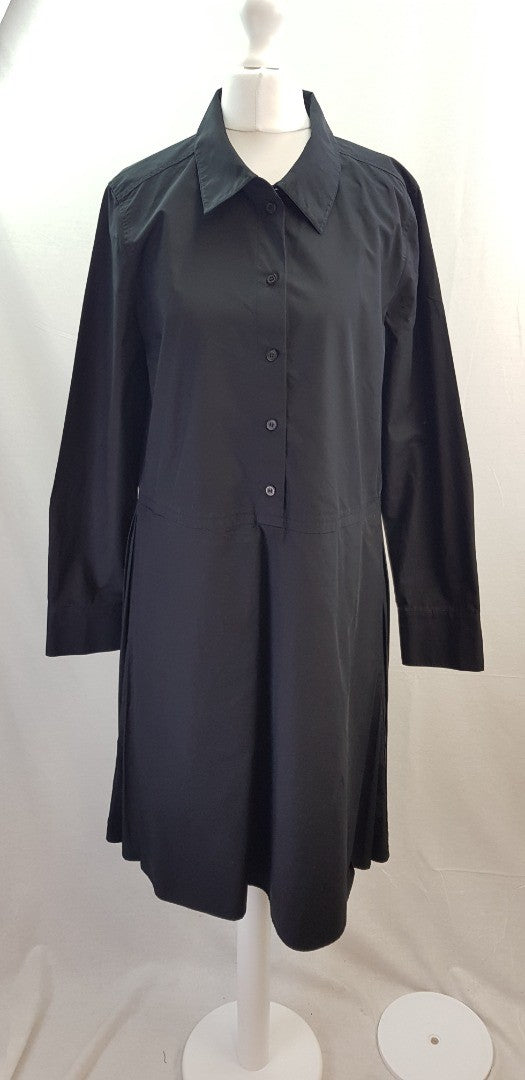 Cos Black Pleated Knee Length Dress Size 12 Excellent Condition