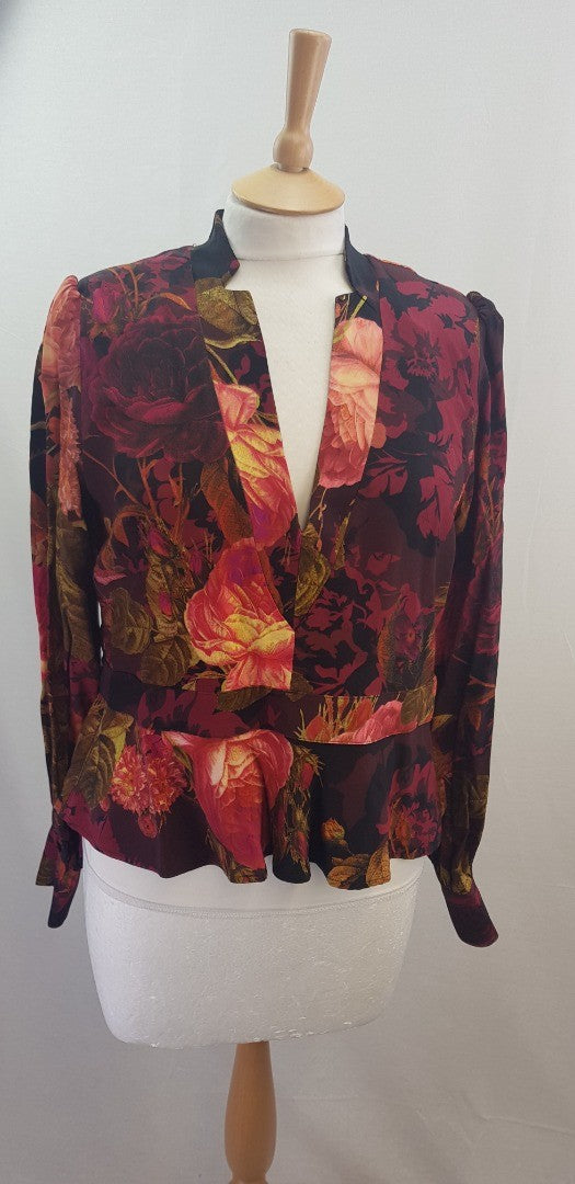 Karen Millen Floral Blouse Back Zip Size 18 BNWT