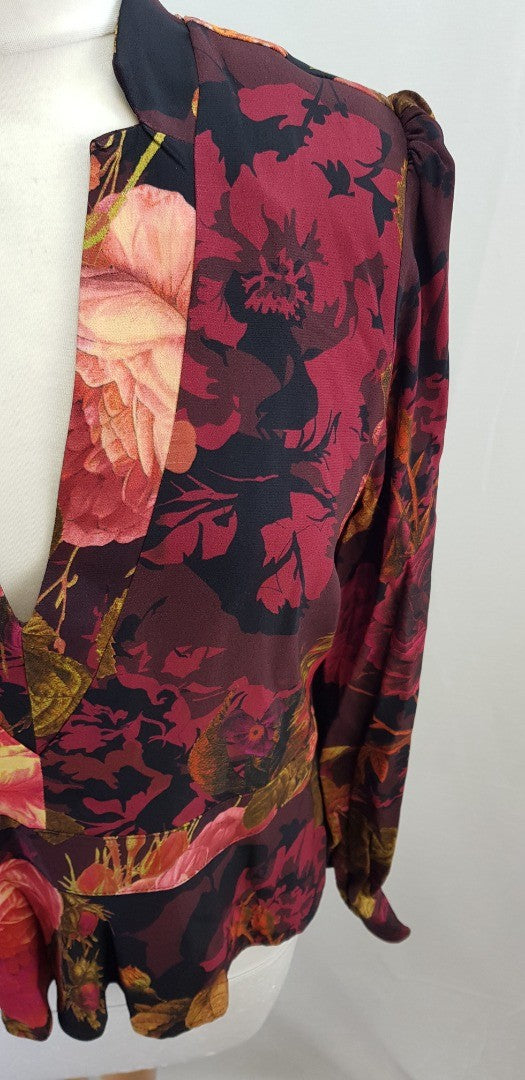 Karen Millen Floral Blouse Back Zip Size 18 BNWT