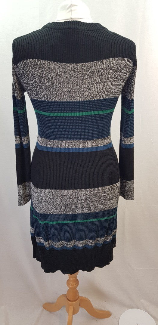 Ronni Nicole Black Blue Green Knee Length Knit Dress Size M Excellent Condition