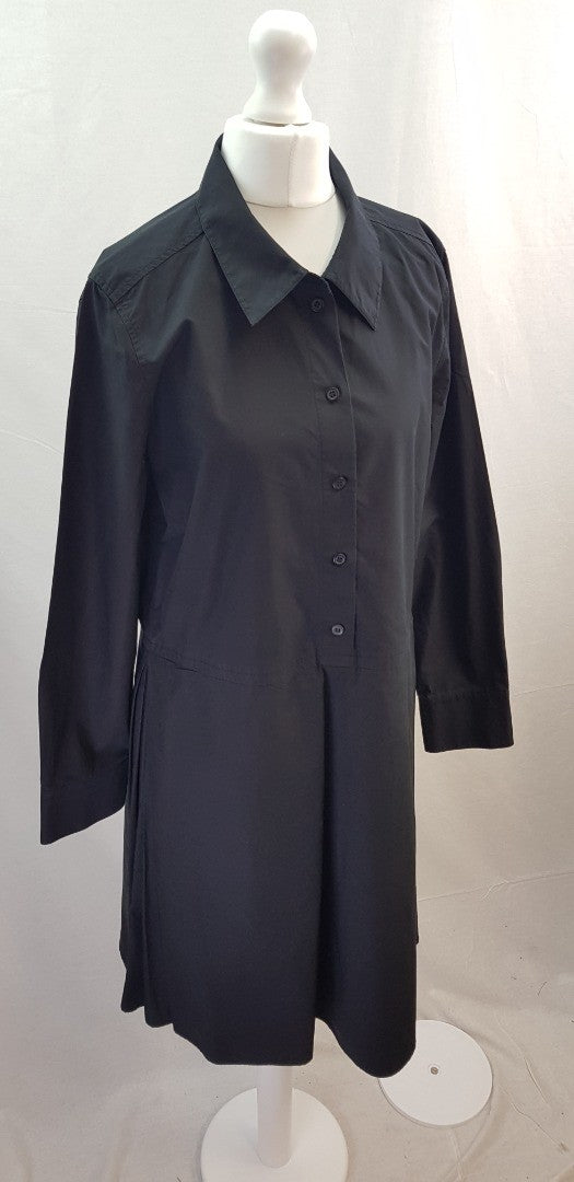 Cos Black Pleated Knee Length Dress Size 12 Excellent Condition