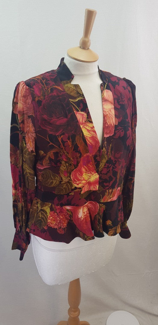 Karen Millen Floral Blouse Back Zip Size 18 BNWT