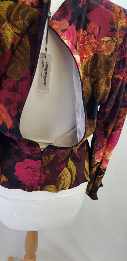 Karen Millen Floral Blouse Back Zip Size 18 BNWT