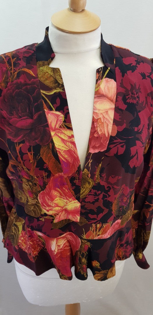 Karen Millen Floral Blouse Back Zip Size 18 BNWT