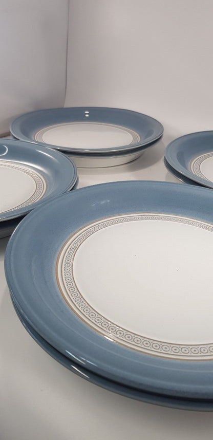 Denby Castile Blue Deep Dinner Plates 10-3/4" Set of 8 Excellent Condition