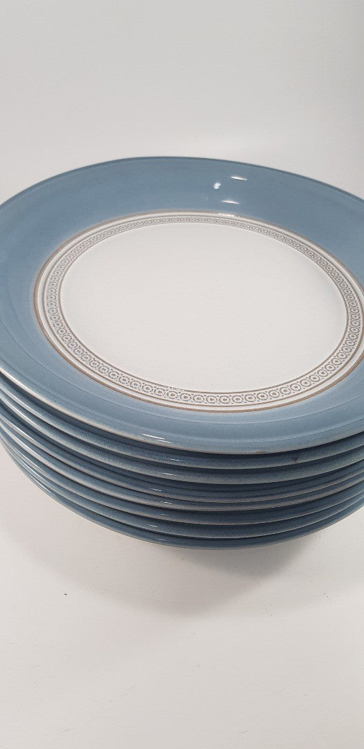 Denby Castile Blue Deep Dinner Plates 10-3/4" Set of 8 Excellent Condition