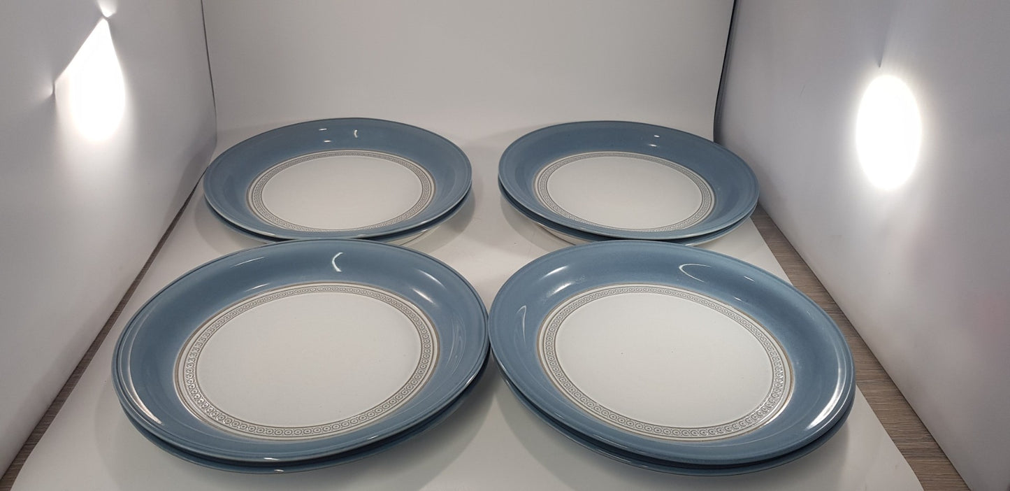 Denby Castile Blue Deep Dinner Plates 10-3/4" Set of 8 Excellent Condition