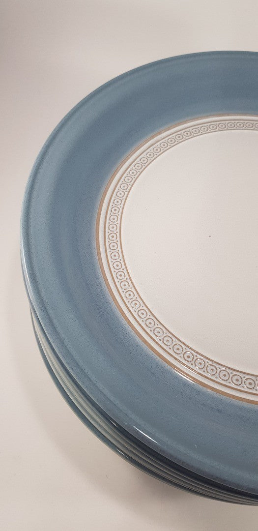 Denby Castile Blue Deep Dinner Plates 10-3/4" Set of 8 Excellent Condition