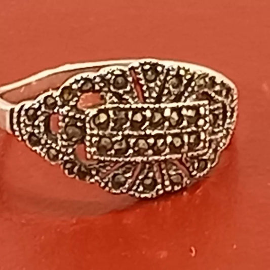 Sterling Silver 925 Marcasite Vintage Art Deco Ring - Band Size P