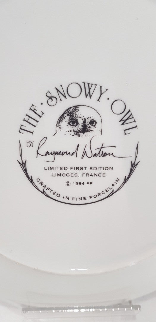 The Snowy Owl Plate By Raymond Watson Limited 1st Ed. Limoges France 1984 VGC